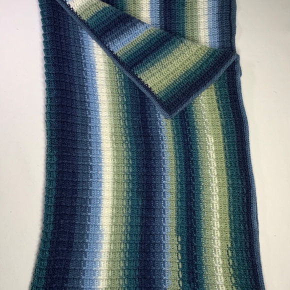 Crochet Afghan Blanket Throw | Hand Crafted | Variegated Blue Green | 45 x 39 - Picture 10 of 10